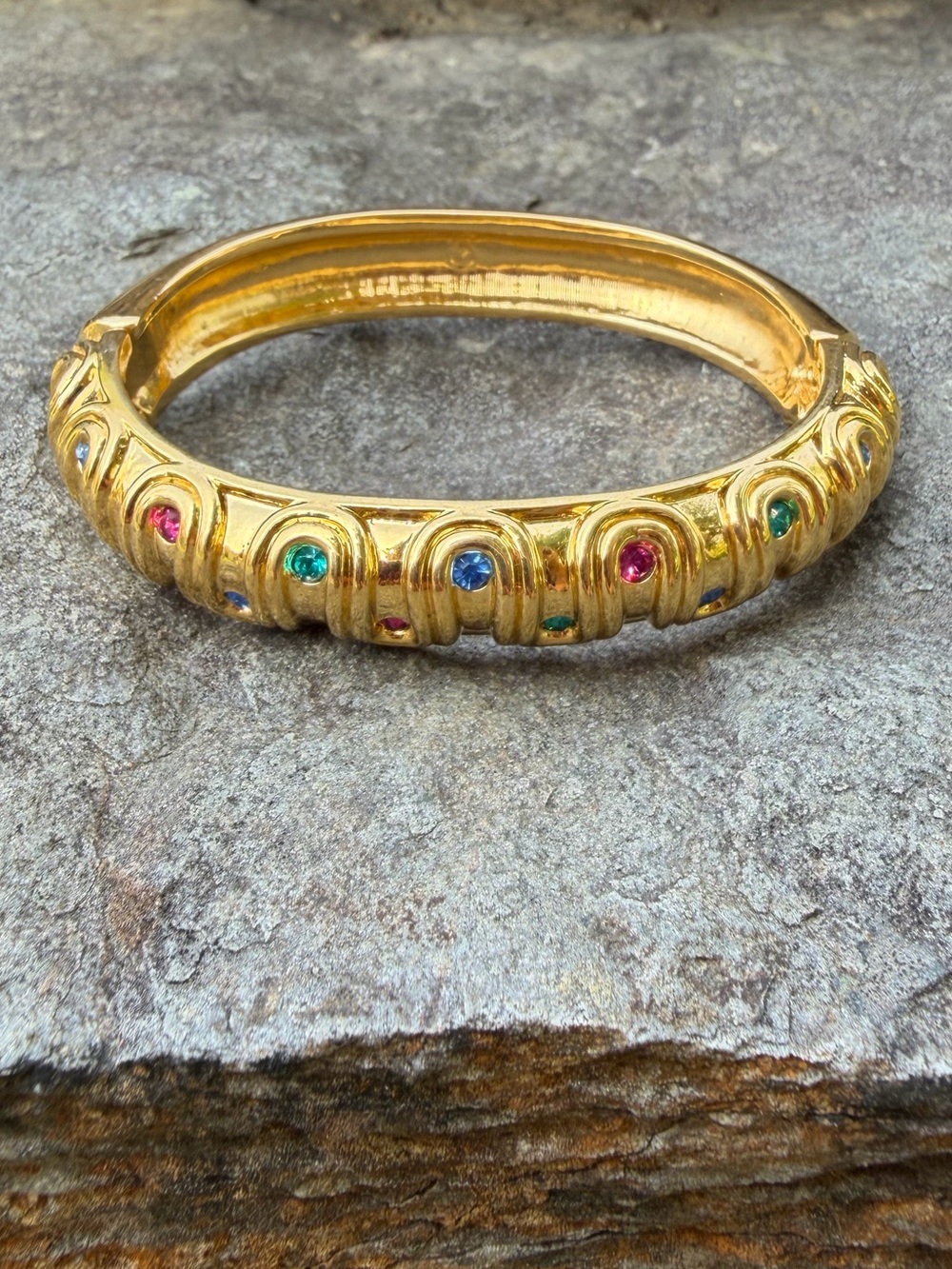 Vintage Swarovski Crystal Gold Multicolor Bangle Bracelet